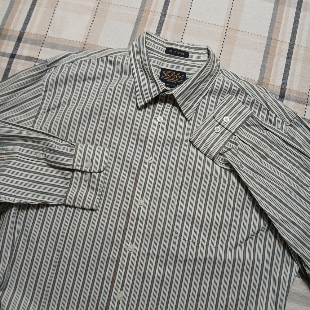 Pendelton Mens XL Bridgeport Multicolor Vertical Stripe 100% Cotton Button Shirt